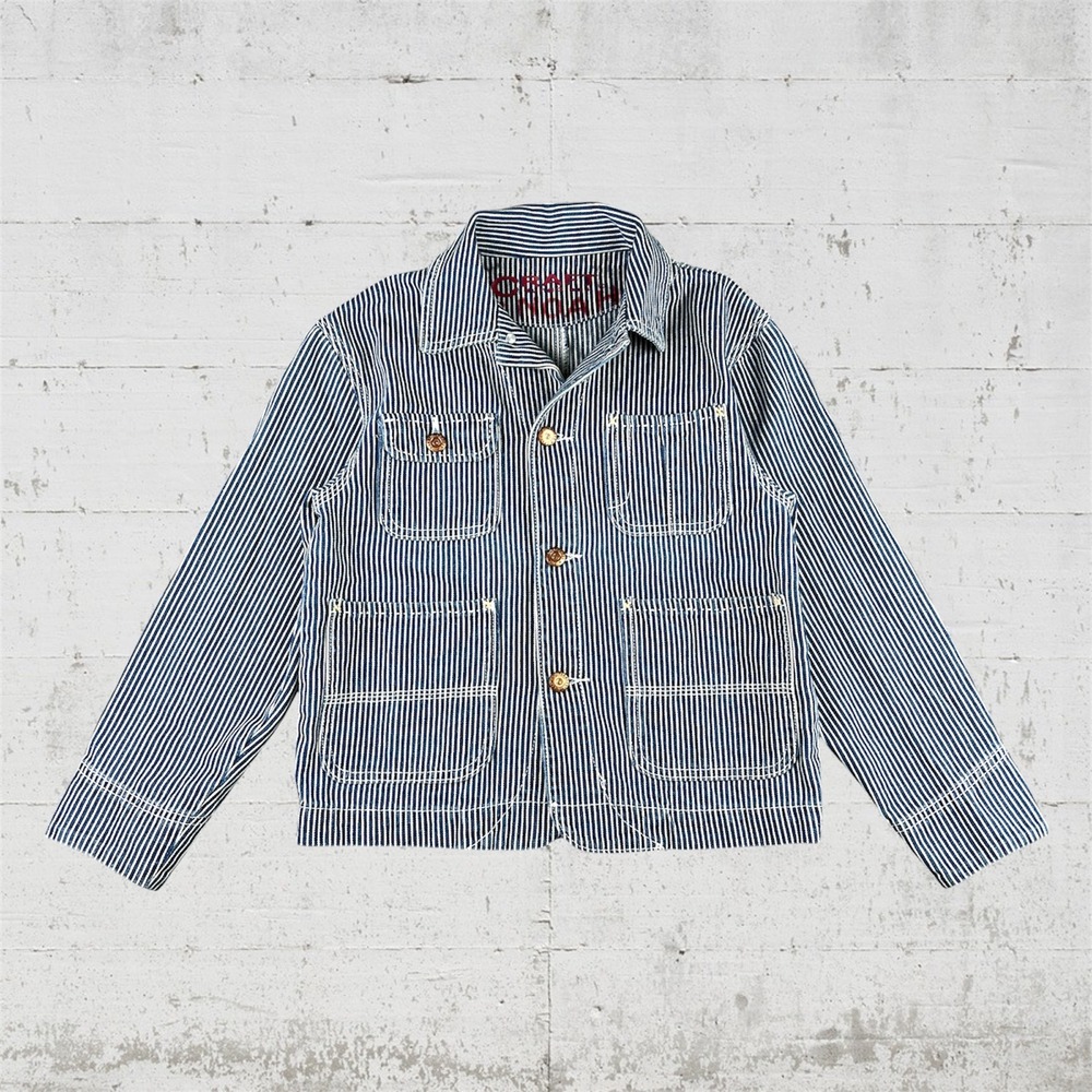 Craft Dungarees Hickory Stripe Chore Coat Kids XL Blue Workwear Jacket USA